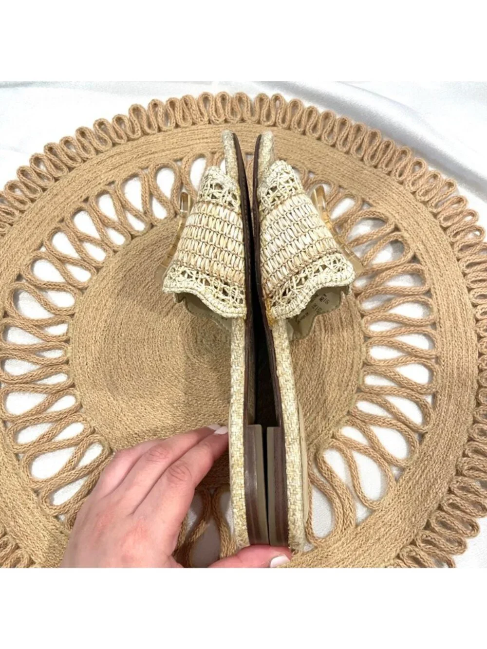 Sam Edelman Bambi Raffia Buckle Slide Sandal Tan Buttercup Size 6.5